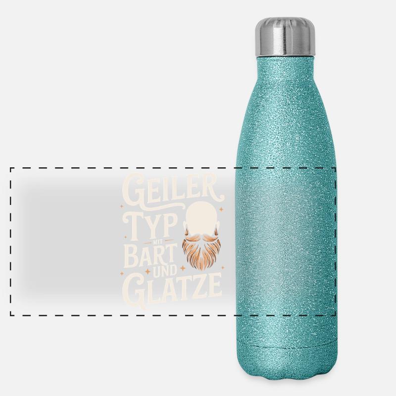 Geiler Typ Mit Bart & Glatze Glatzkopf Bartträger Panorama Glitzer Isolierflasche 500 ml