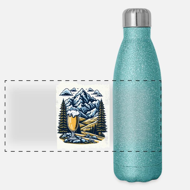 Bergpanorama mit Bierglas Panorama Glitzer Isolierflasche 500 ml