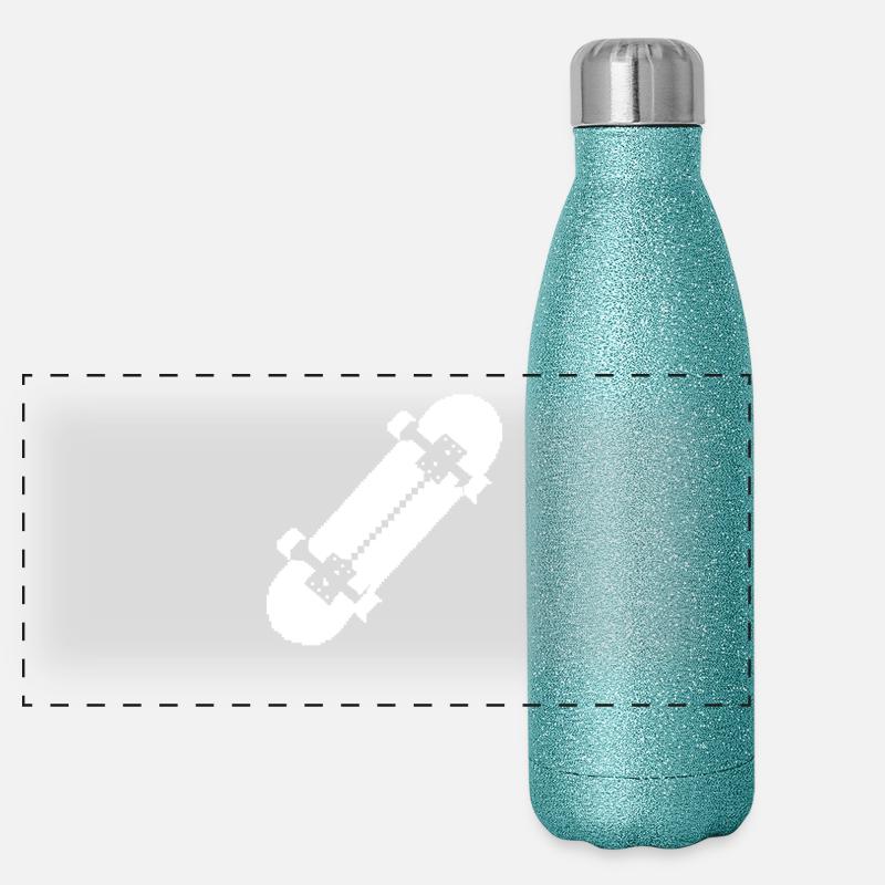 Skateboard Pixel Kunst Panorama Glitzer Isolierflasche 500 ml