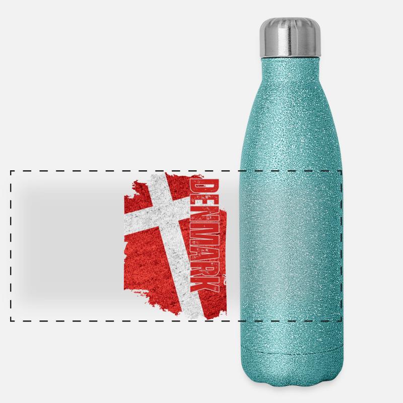 Drapeau vertical du Danemark, I Love Denmark Gourde isotherme panoramique pailletée 500 ml