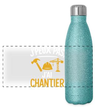 J’peux pas j’ai chantier design humour travail - Gourde isotherme panoramique pailletée 500 ml - paillettes bleues - Devant