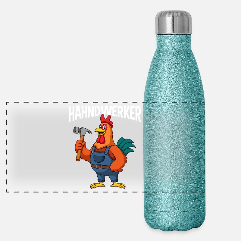 Hühnerbauer Handwerker Huhn Hahndwerker Panorama Glitzer Isolierflasche 500 ml