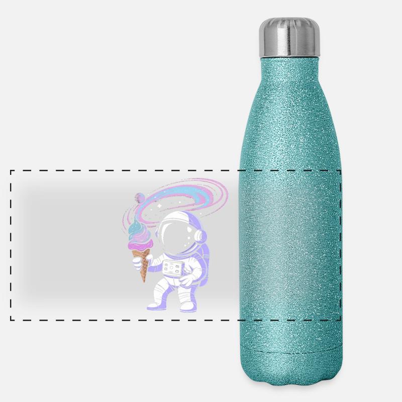 Astronaute de l'espace avec de la glace Gourde isotherme panoramique pailletée 500 ml