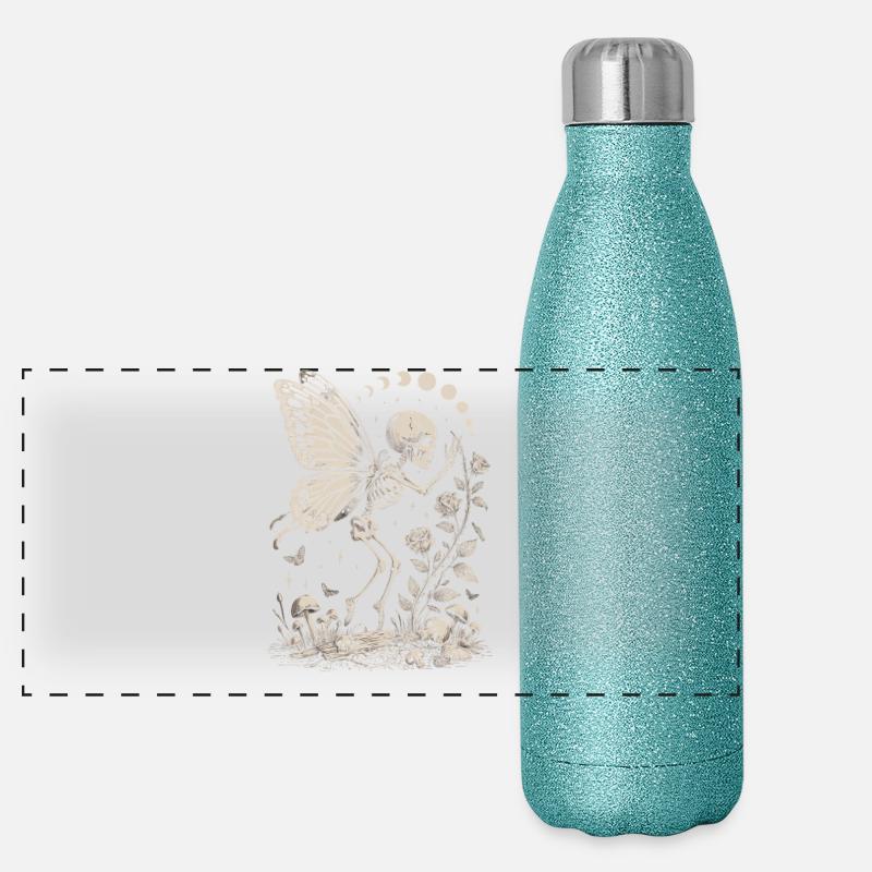 Fée squelette gothique avec phases de lune Gourde isotherme panoramique pailletée 500 ml