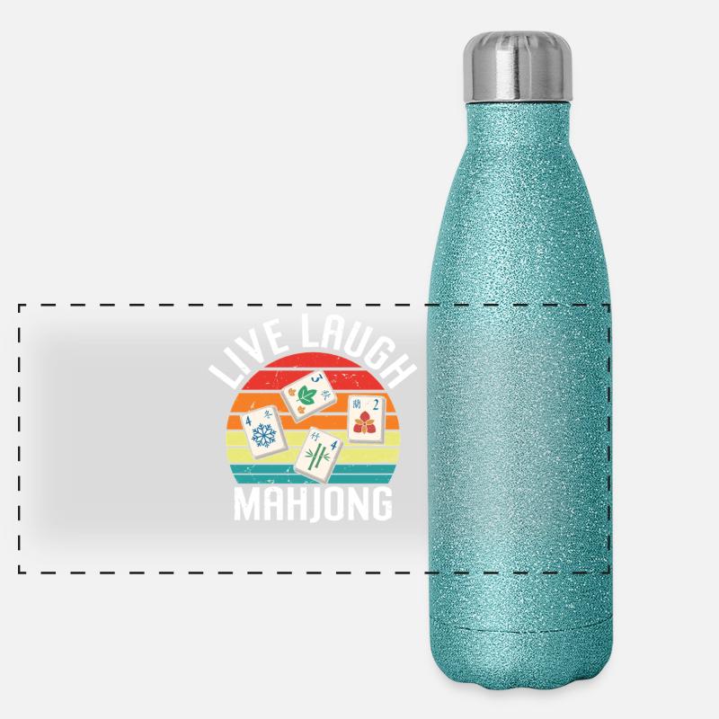 Retro Mah Jongg Spruch - Live Laugh Mahjong Panorama Glitzer Isolierflasche 500 ml