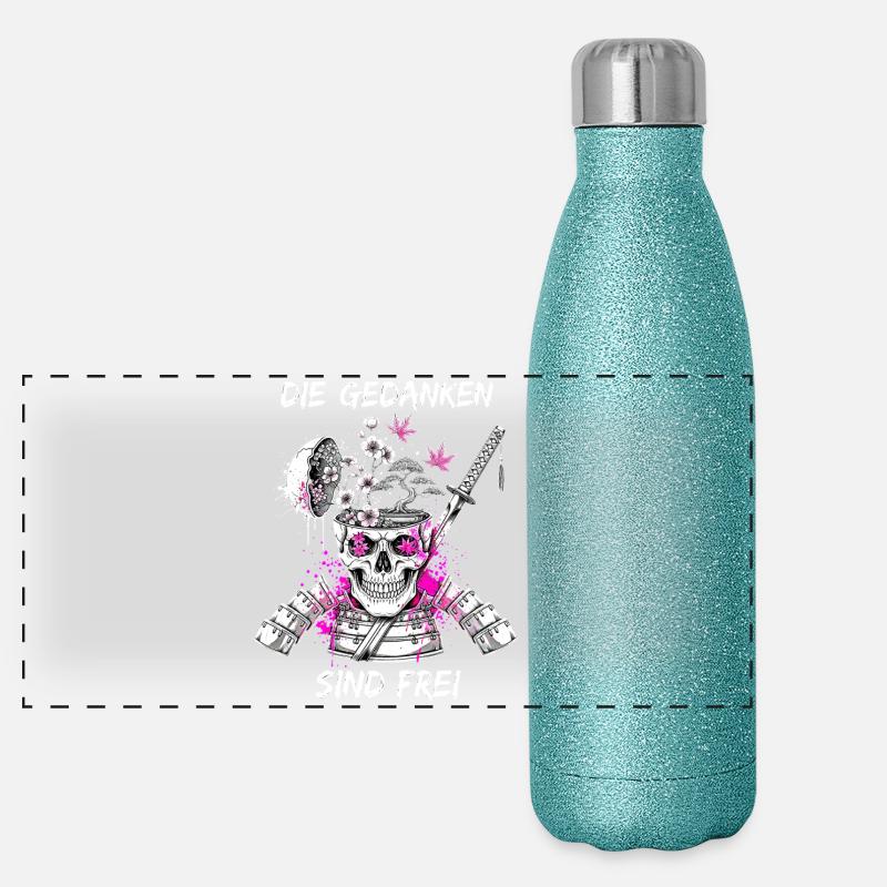 Kriegerischer Totenkopf Samurai Panorama Glitzer Isolierflasche 500 ml