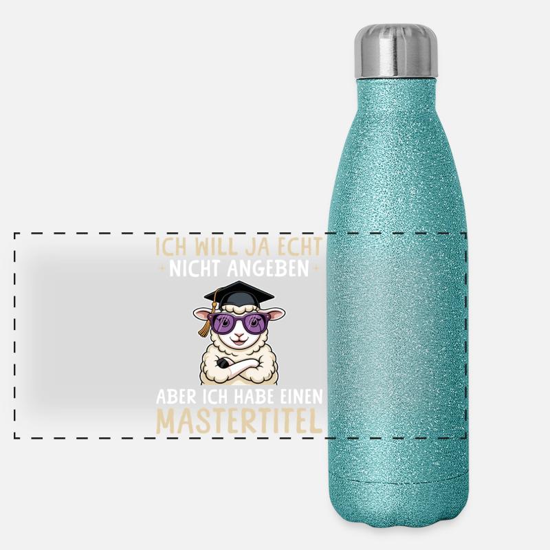 Master's degree achieved - Sheep with Master's title Panoramic Glitter Thermal Bottle 500 ml
