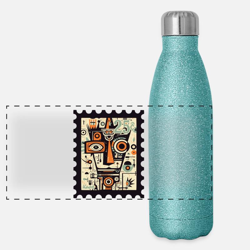 Conception de visage humain géométrique aztèque Gourde isotherme panoramique pailletée 500 ml