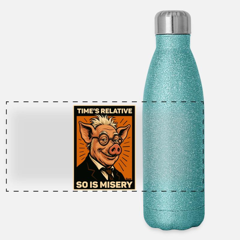 Humorous Pig Time is Relative Science Genuis Panoramic Glitter Thermal Bottle 500 ml