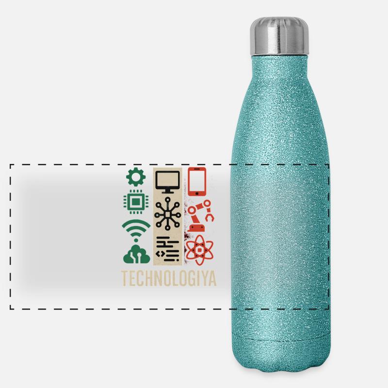 Futuristic Tech Circuit, Technologia Funny Meme Panoramic Glitter Thermal Bottle 500 ml