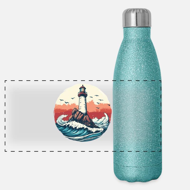 Phare sur une mer agitée Gourde isotherme panoramique pailletée 500 ml