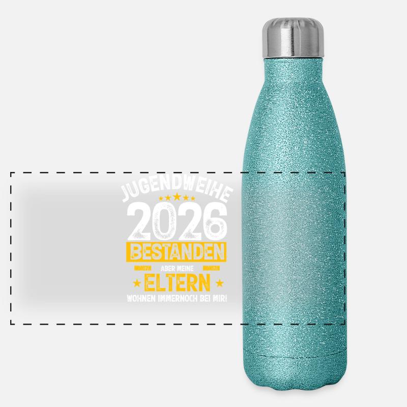 Jugendweihe 2026 Familienzitat Panorama Glitzer Isolierflasche 500 ml