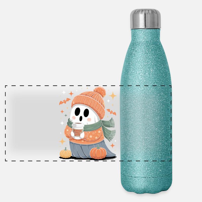 Fantôme mignon Halloween Automne Gourde isotherme panoramique pailletée 500 ml