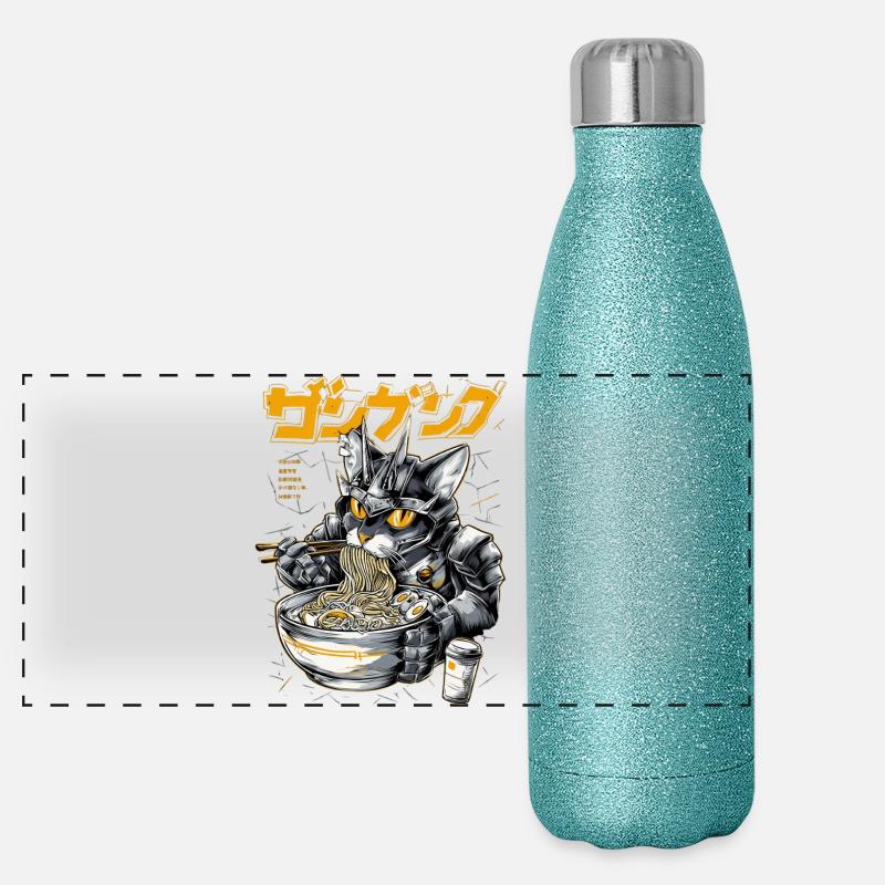 Cyber chat mangeant des ramen Gourde isotherme panoramique pailletée 500 ml