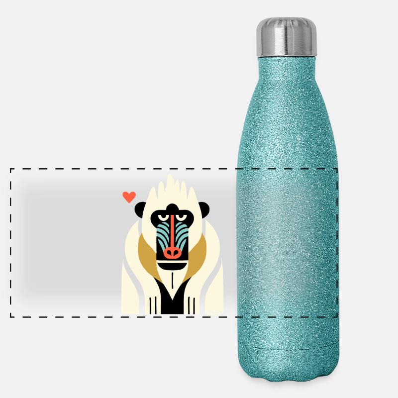 Bold Tribal Mandrill Monkey Illustration Panoramic Glitter Thermal Bottle 500 ml