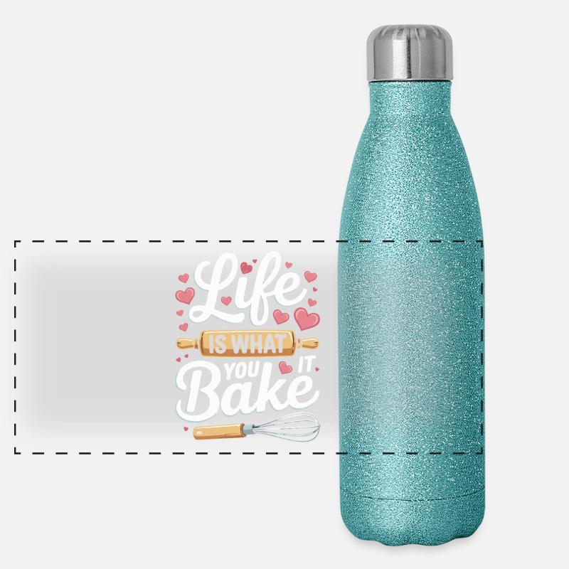 Life Is What You Bake It baking saying Panoramic Glitter Thermal Bottle 500 ml