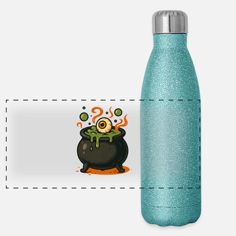 Illustration effrayante du chaudron des sorcières Gourde isotherme panoramique pailletée 500 ml