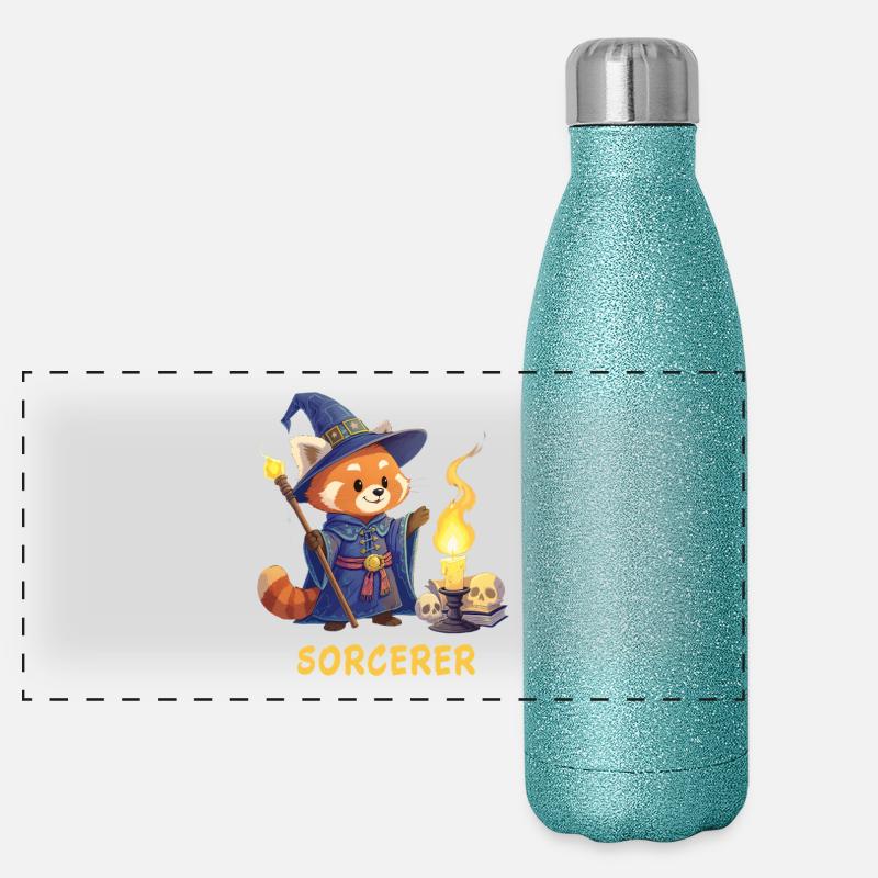 Magicien Panda Rouge – Dessin animé du Sorcier Gourde isotherme panoramique pailletée 500 ml