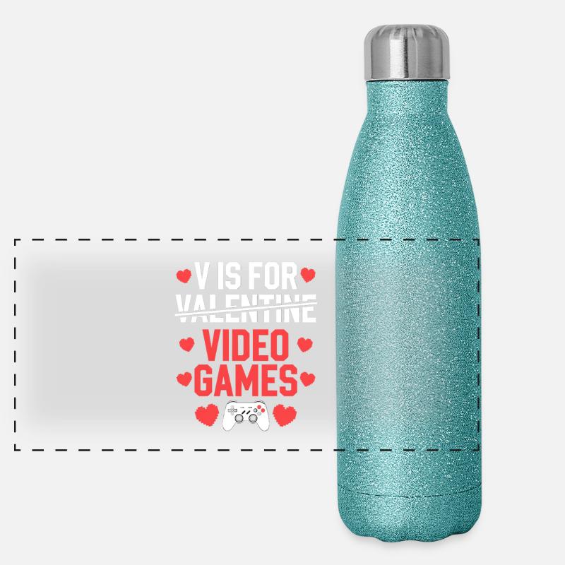 Saint-Valentin Jeux Vidéo Typographie Design Gourde isotherme panoramique pailletée 500 ml