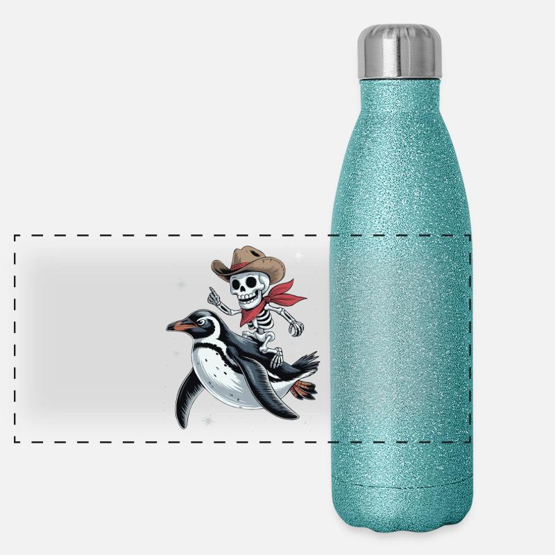 Pingouin câlin avec cavalier de crâne Gourde isotherme panoramique pailletée 500 ml
