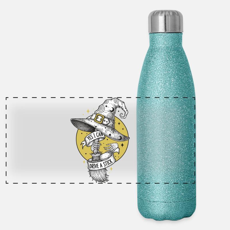 Balai de sorcière magique avec lettrage Gourde isotherme panoramique pailletée 500 ml
