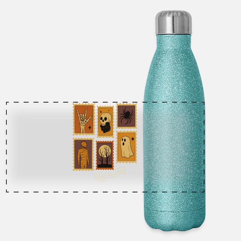 Halloween Spooky Moon and Haunted Trees - Panoramic Glitter Thermal Bottle 500 ml - blue glitter