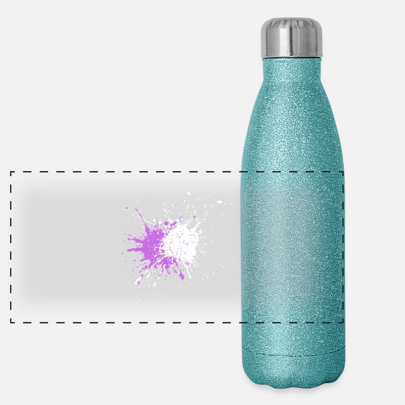 Purple color explosion on black Panoramic Glitter Thermal Bottle 500 ml