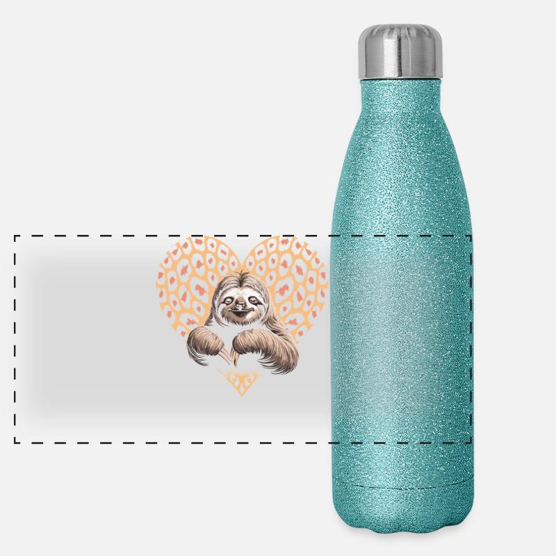 Sloth with Leo Pattern - Panoramic Glitter Thermal Bottle 500 ml - blue glitter