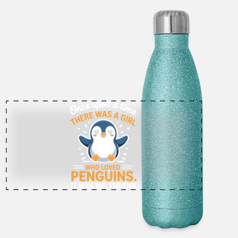 Pinguin süßer Spruch Panorama Glitzer Isolierflasche 500 ml