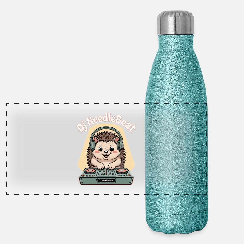 Dj NeedleBeat Igel DJ Mit Kopfhörern Am Pult Panorama Glitzer Isolierflasche 500 ml