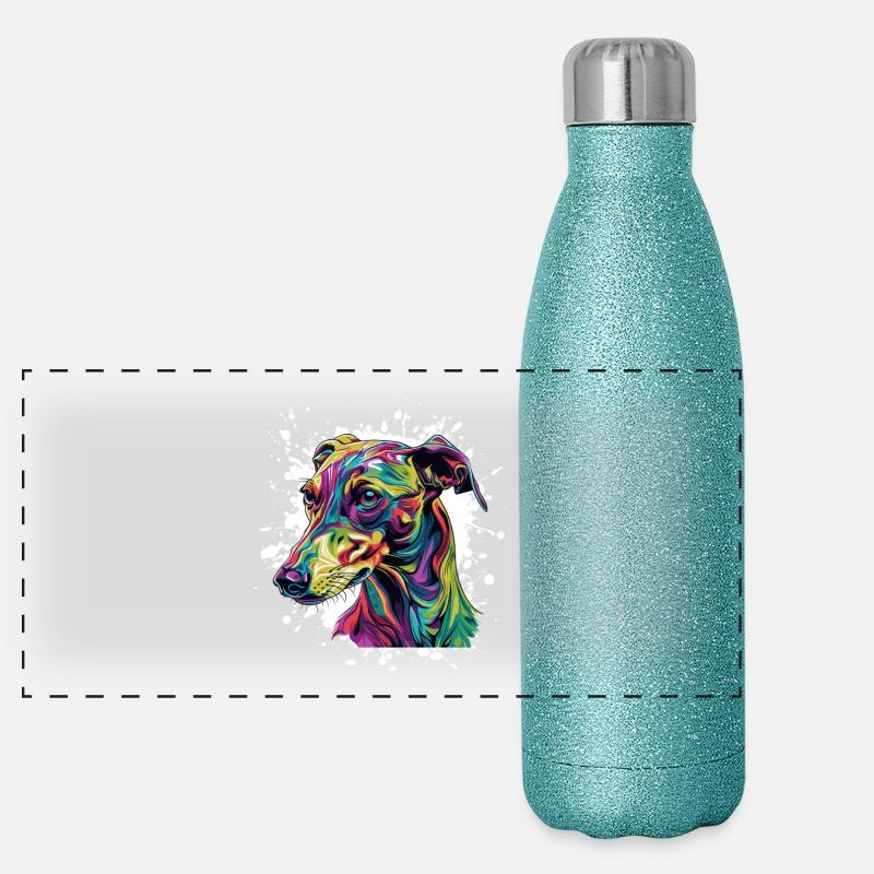 Explosion de couleur Portrait de chien Gourde isotherme panoramique pailletée 500 ml