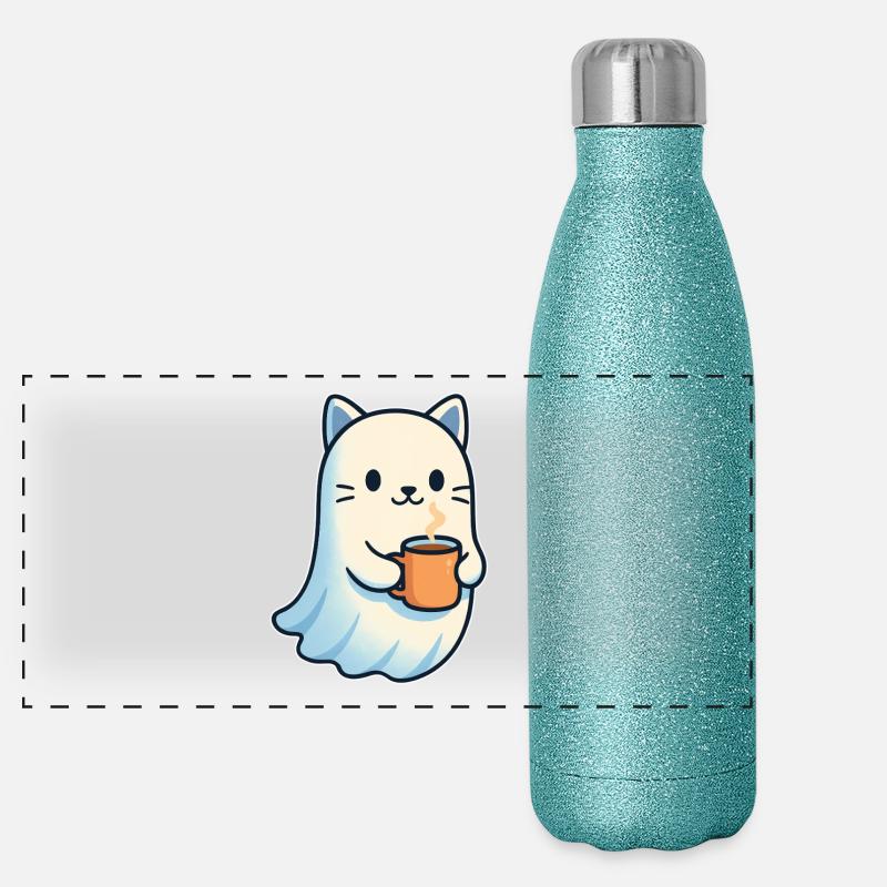 Kaffeegeist Katze mit Becher Panorama Glitzer Isolierflasche 500 ml