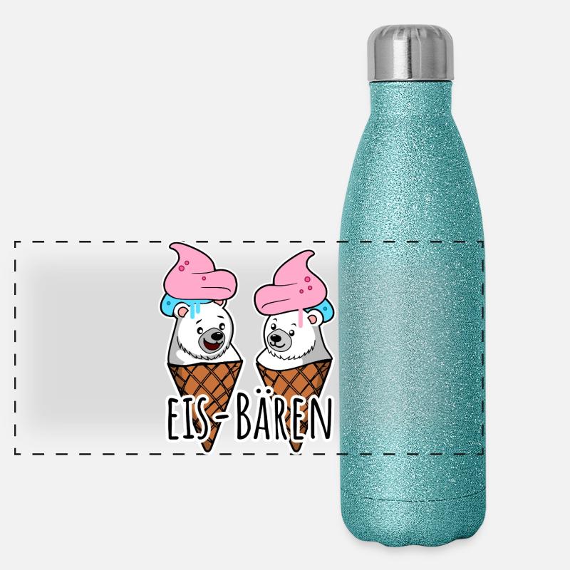 Zwei leckere Eis Bären an der Eisdiele Panorama Glitzer Isolierflasche 500 ml