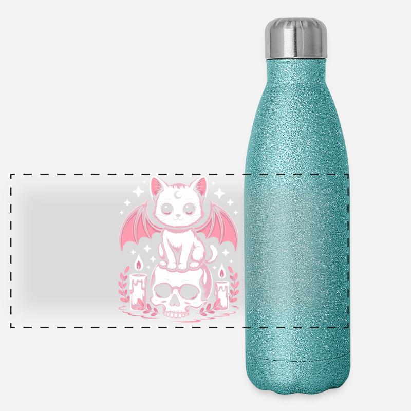 Chat Goth Pastel Kawaii Gourde isotherme panoramique pailletée 500 ml