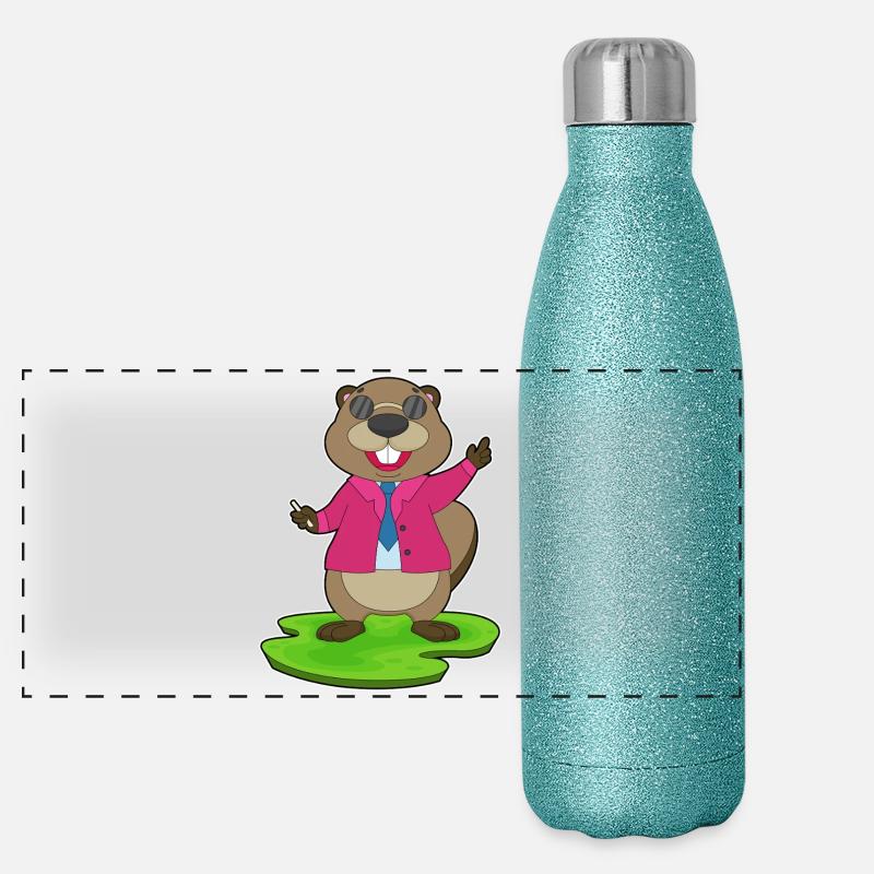 Biber Lehrer Kreide Schule Panorama Glitzer Isolierflasche 500 ml