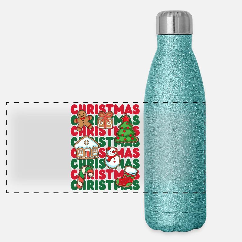 Weihnachtscollage: Helle festliche Symbole Panorama Glitzer Isolierflasche 500 ml