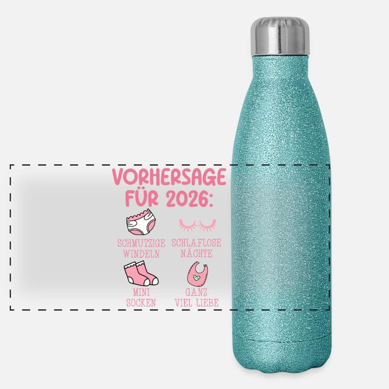 Werdende Mutter 2026 VORHERSAGE Lustiges Panorama Glitzer Isolierflasche 500 ml