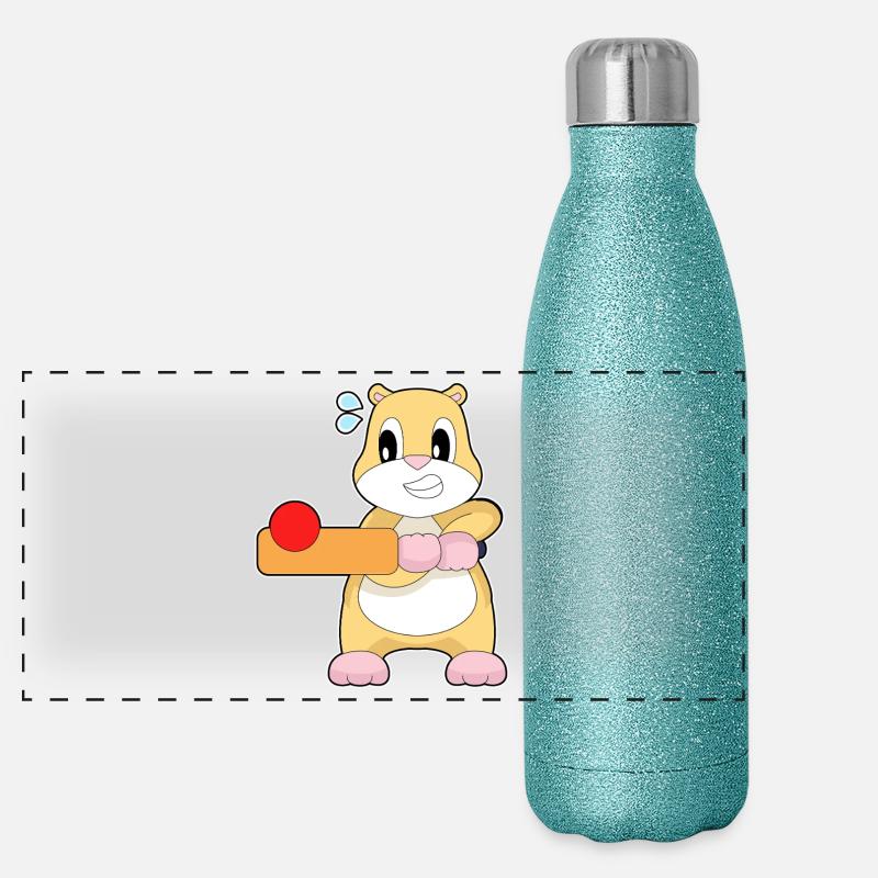 Hamster Cricket Cricketschläger Panorama Glitzer Isolierflasche 500 ml