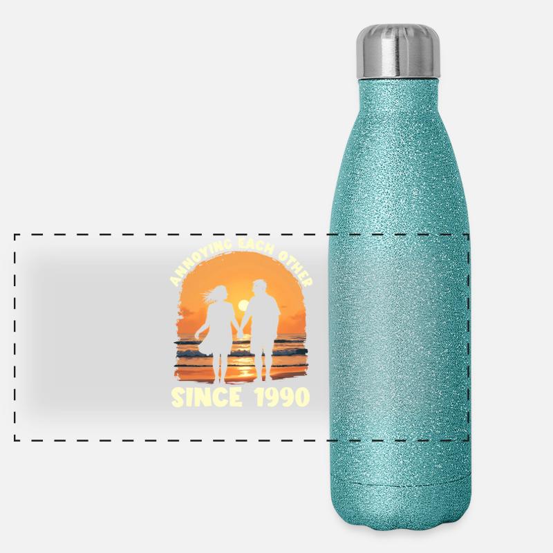 Anniversaire du harcèlement mutuel depuis 1990 Gourde isotherme panoramique pailletée 500 ml