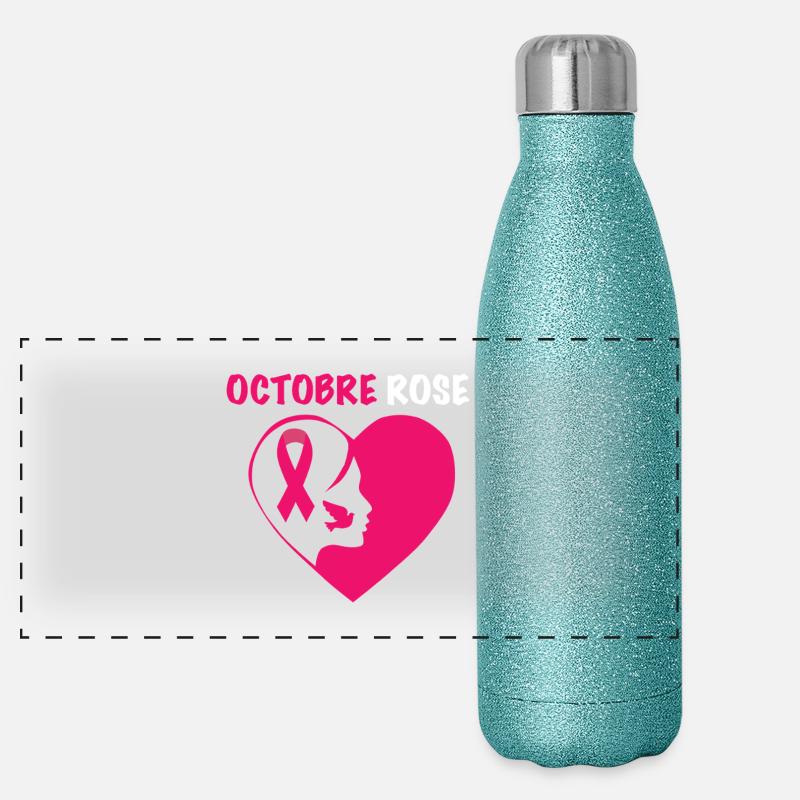 Octobre Rose Cœur Solidarité Gourde isotherme panoramique pailletée 500 ml