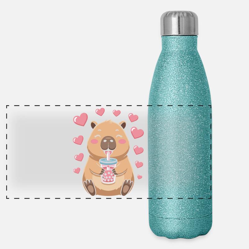Kawaii Bubble Tee Capybara Boba Tee Panorama Glitzer Isolierflasche 500 ml