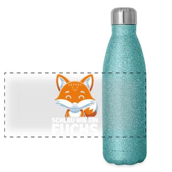 Schlau Wie Ein Fuchs Niedlicher Fuchs - Panorama Glitzer Isolierflasche 500 ml - Blau Glitzer - Vorne