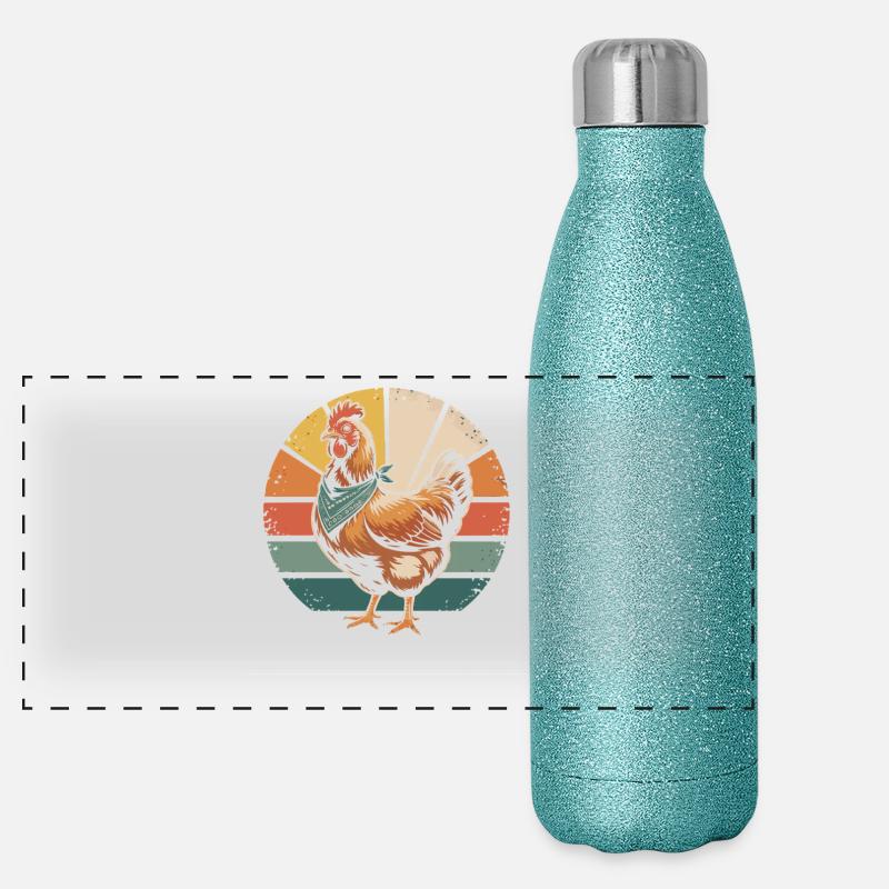 Poulet rétro avec bandana Gourde isotherme panoramique pailletée 500 ml