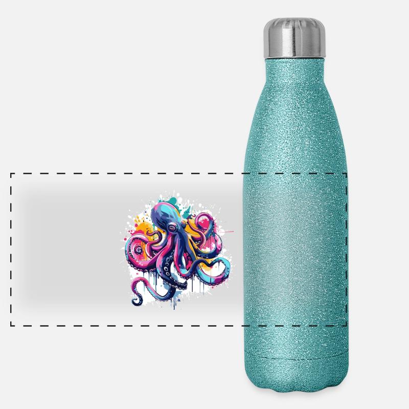 Bunter Oktopus Farbspritzer Panorama Glitzer Isolierflasche 500 ml