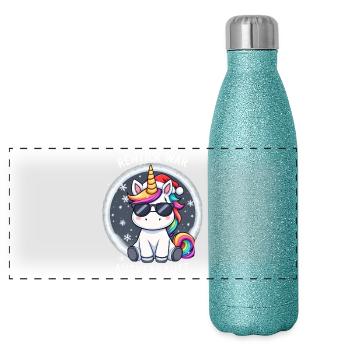 Rentier War Ausverkauft Einhorn Weihnachten - Panorama Glitzer Isolierflasche 500 ml - Blau Glitzer - Vorne