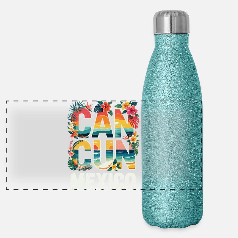 Cancun Mexico Tropische Typografie Panorama Glitzer Isolierflasche 500 ml