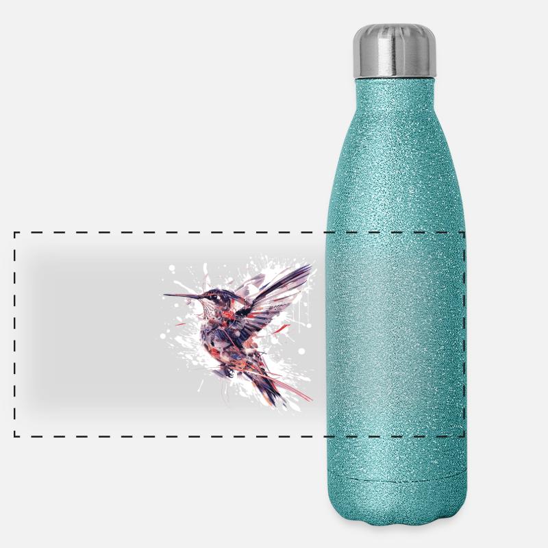 Aquarelle Colibri Éclaboussure Gourde isotherme panoramique pailletée 500 ml