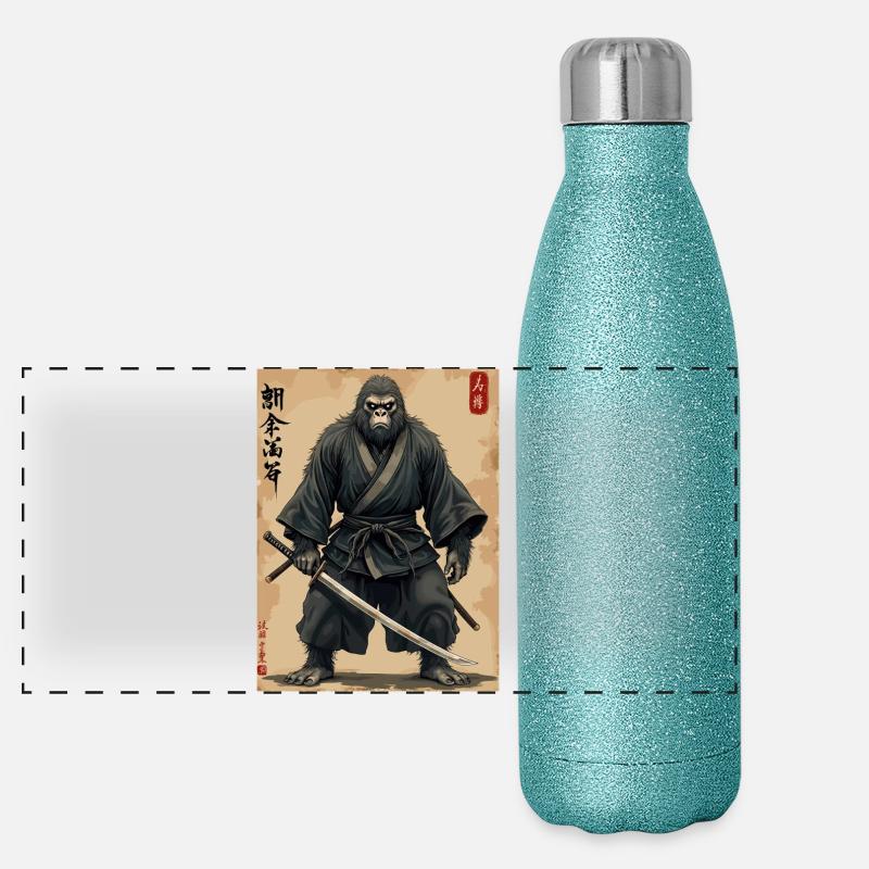 Gorilla Samurai mit Katana Panorama Glitzer Isolierflasche 500 ml