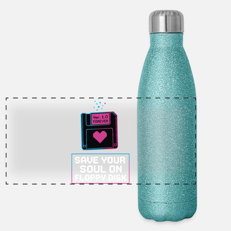 Save Your Soul on Floppy Disk Panoramic Glitter Thermal Bottle 500 ml