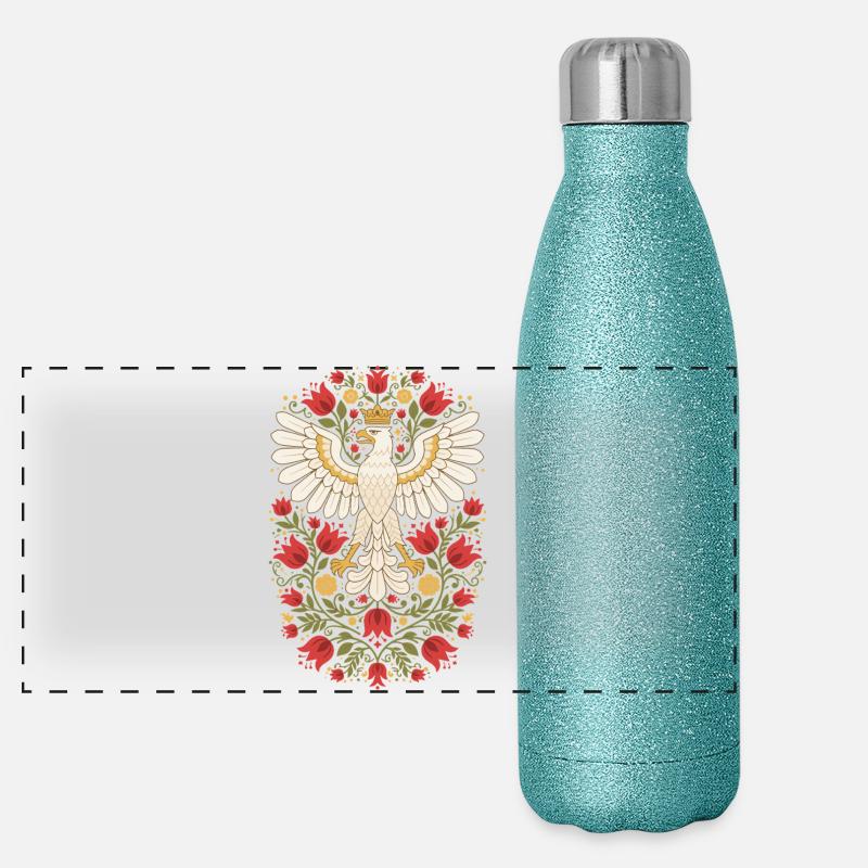 Polnischer Adler Volksblumenkunst Panorama Glitzer Isolierflasche 500 ml